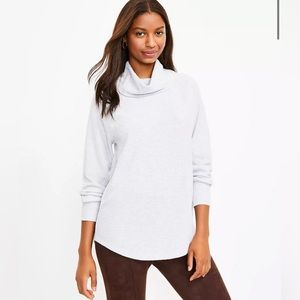 Loft - Waffle Cowl Neck Tunic Top: icy grey heather